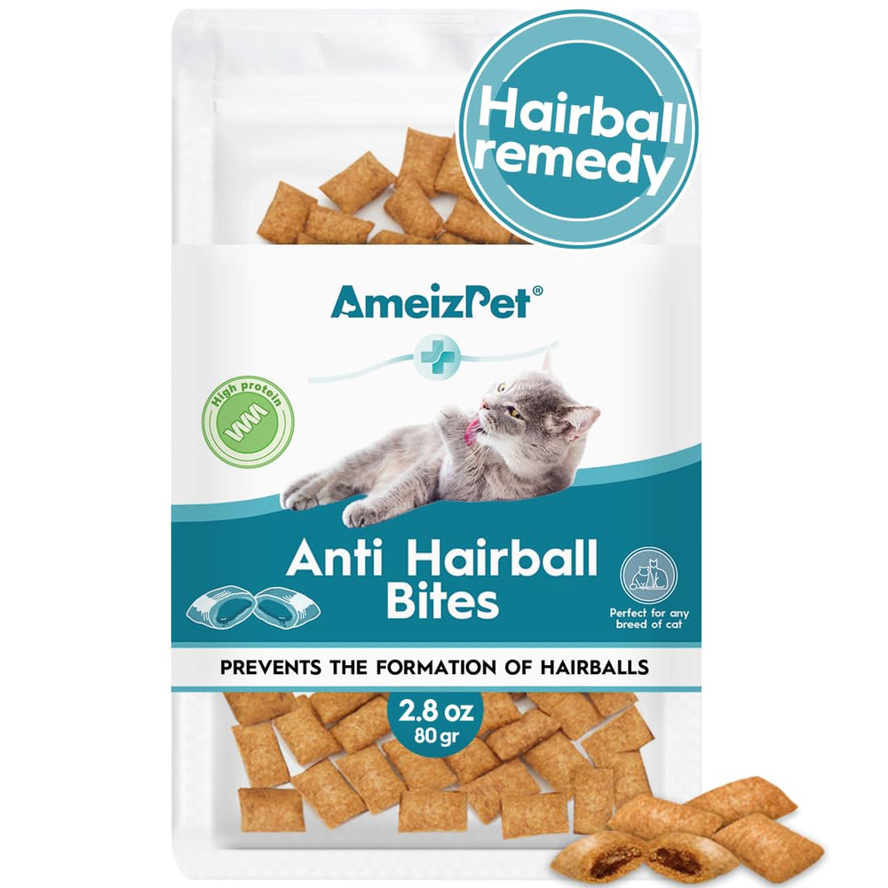 AmeizPet biscuits anti-boules pour chats, soutien digestif et croquant appréciable.