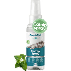 AmeizPet spray-herbe-chat-bouteille-50ml facilite le jeu et la curiosité du chat.