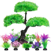 Ameliade arbre decor aquarium vert — cachettes naturelles pour poissons