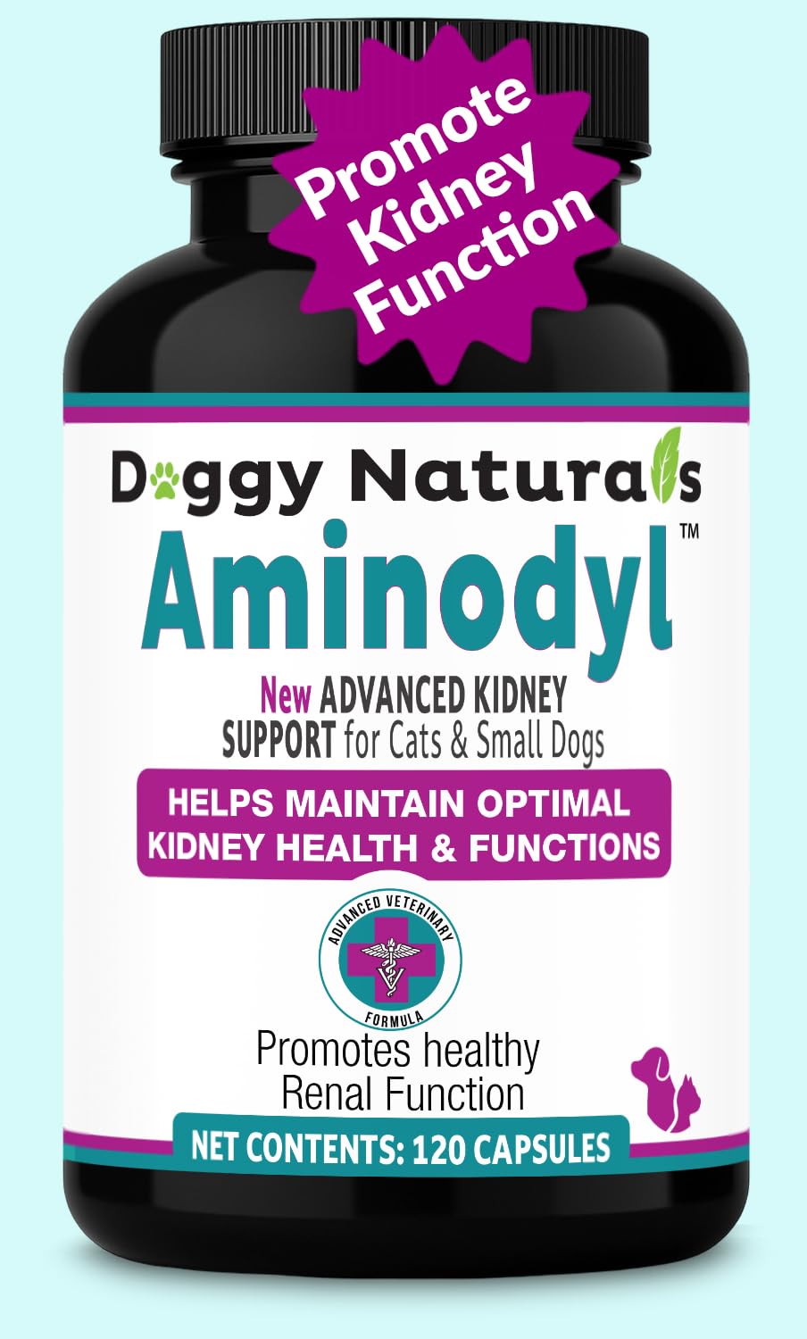 AMINODYL – bouteille affichant le complément pour le soutien rénal des animaux.