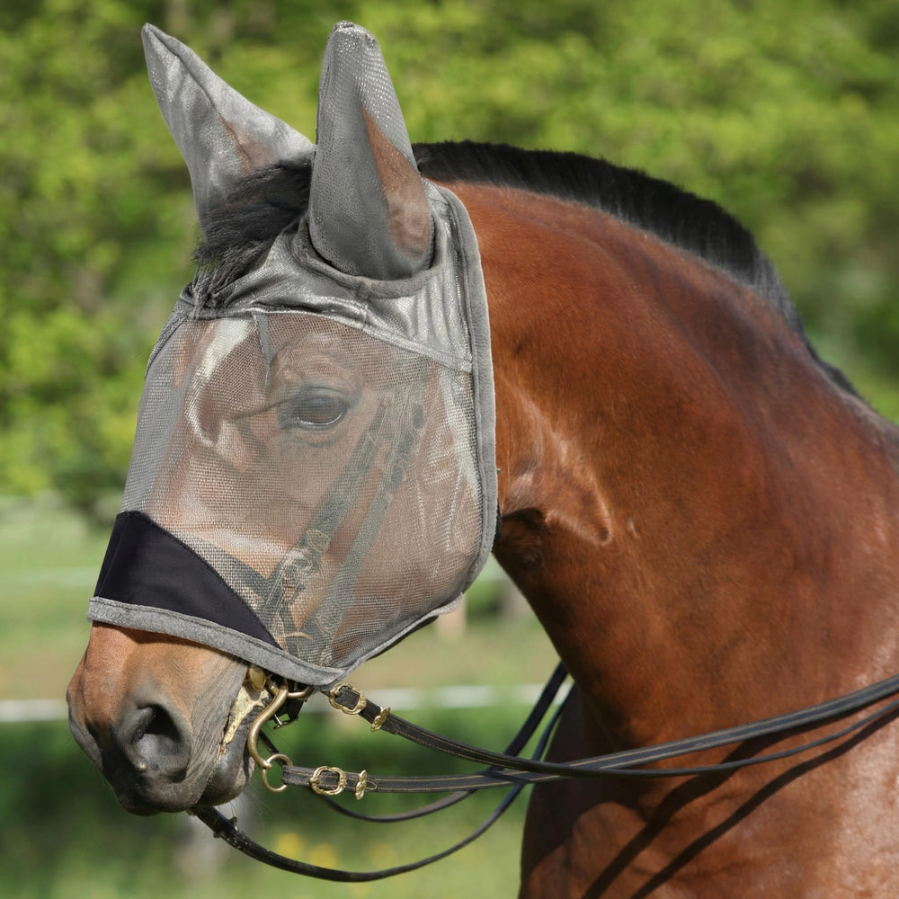 Masque Animal-Gifts pour cheval avec oreilles, protection UV et confort quotidien.