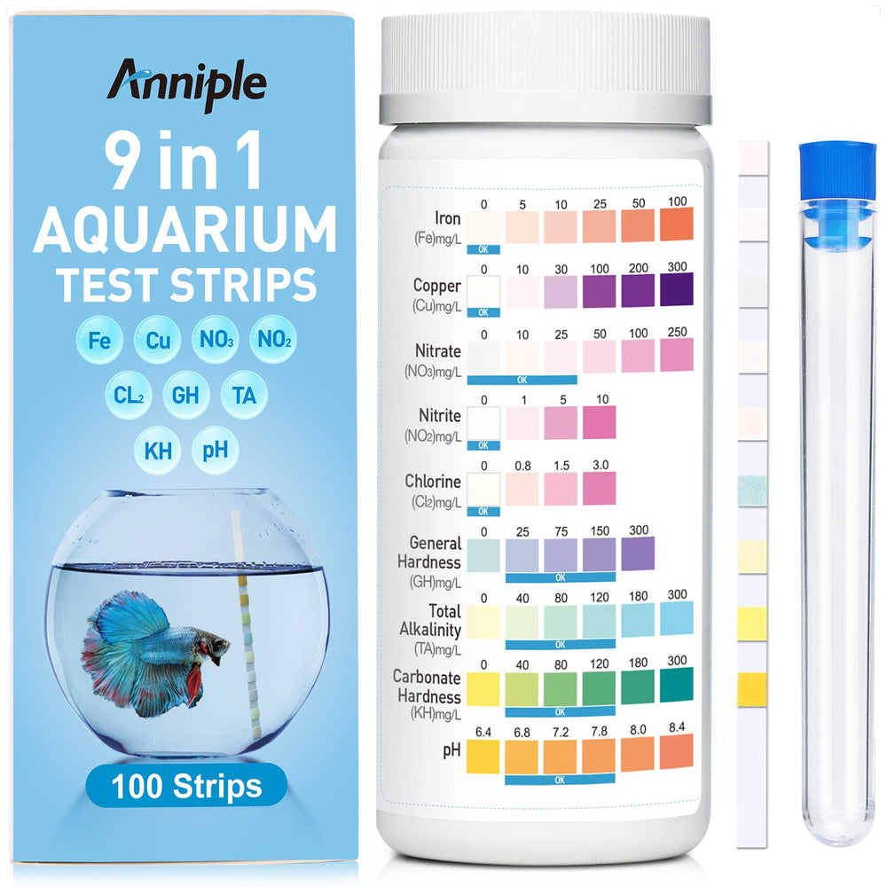 Anniple 9 en 1 bandelettes test eau aquarium, détection rapide des paramètres.