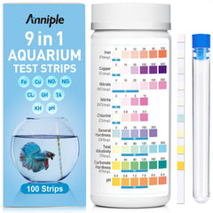 Anniple 9 en 1 bandelettes test eau aquarium, détection rapide des paramètres.