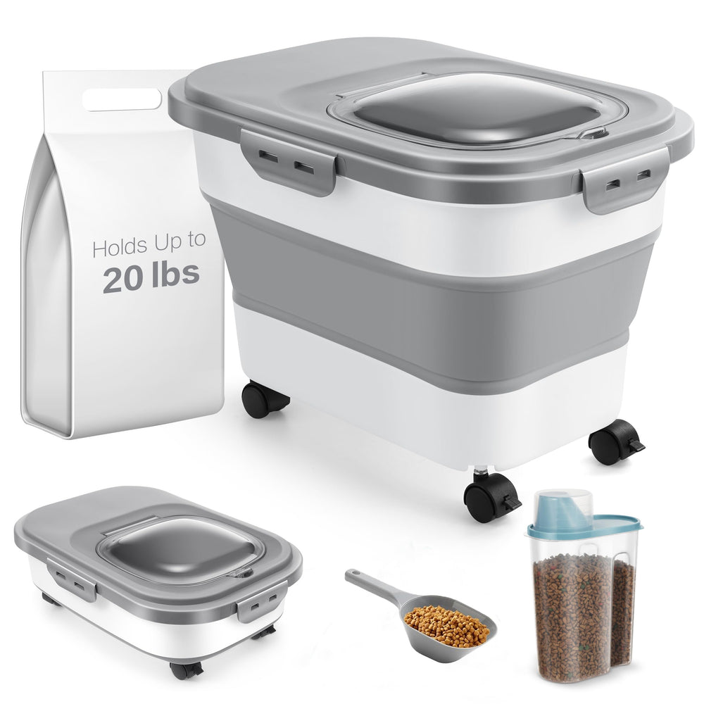 ANVS conteneur hermétique pliable avec roulettes pour croquettes fraîches et déplacement facile.