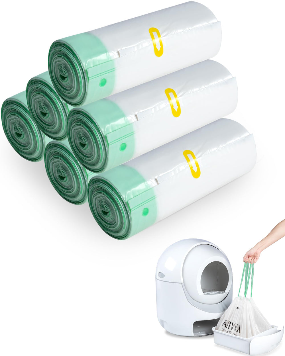 ANWA sacs-litiere robot: pratique lot de 6 rouleaux pour robots-litières.