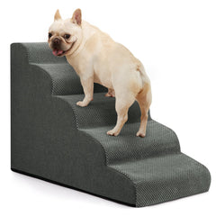 Escaliers Aodisman pour chien et chat sur lit, 5 étapes gris, accès facilité.