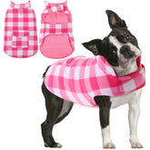 Manteau AOFITEE pour chien, version plaid rose avant; chaleur et style.