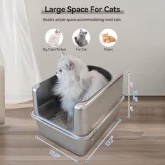 Aothey bac litière acier inox avec bords arrondis pour sécurité des chats