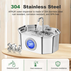 APAUK fontaine chat inox, pompe ultra silencieuse pour un flux discret.