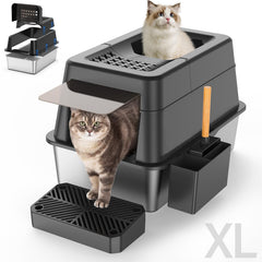 Litière Aphyxen en acier inox XL avec couvercle, nettoyage facile et longue durée.