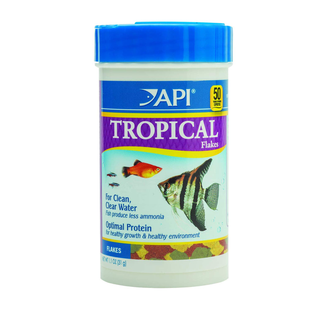 Flocons tropicaux API dans un conteneur pratique pour l’alimentation des poissons.