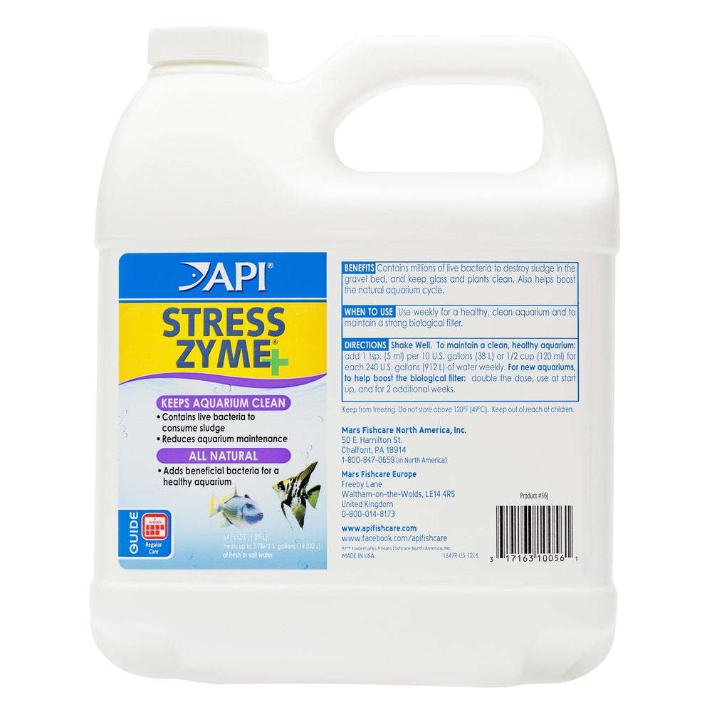 API Stress Zyme – bouteille 64 oz facilitant l'entretien de l'aquarium.