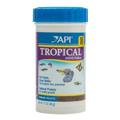 API Tropical Mini Pellets dans le bocal, alimentation complète pour poissons tropicaux.