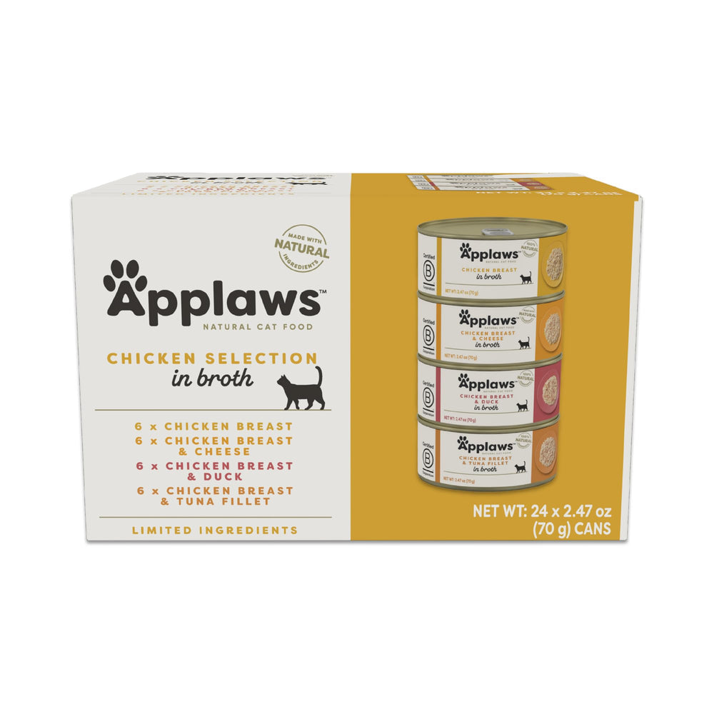 Applaws chat poulet en conserve avec bouillon, repas hydratant et appétissant.