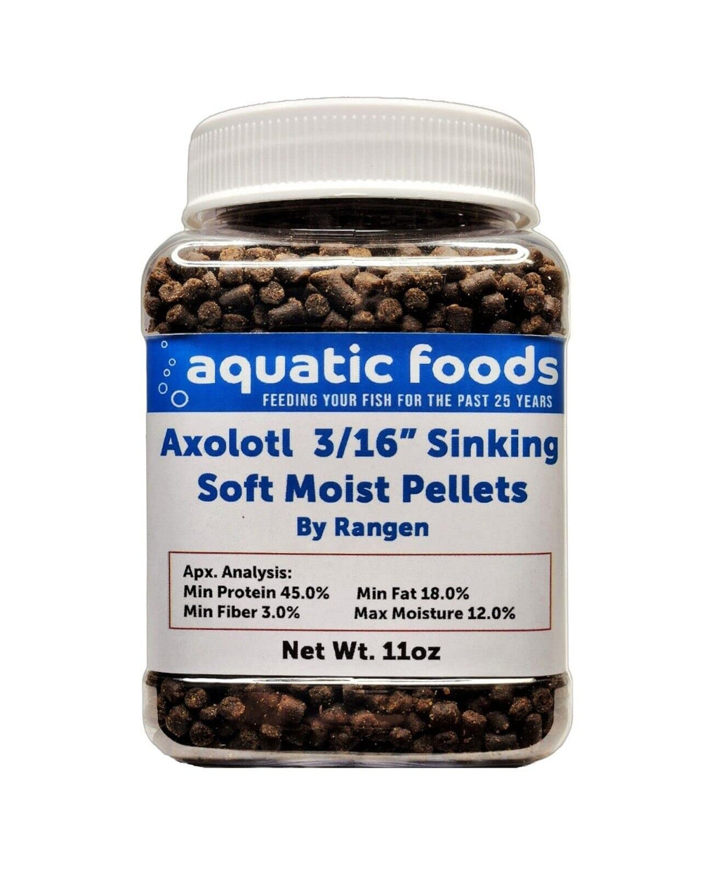 Granulés mous et coulants Aquatic Foods Inc. pour axolotl, alimentation quotidienne adaptée.