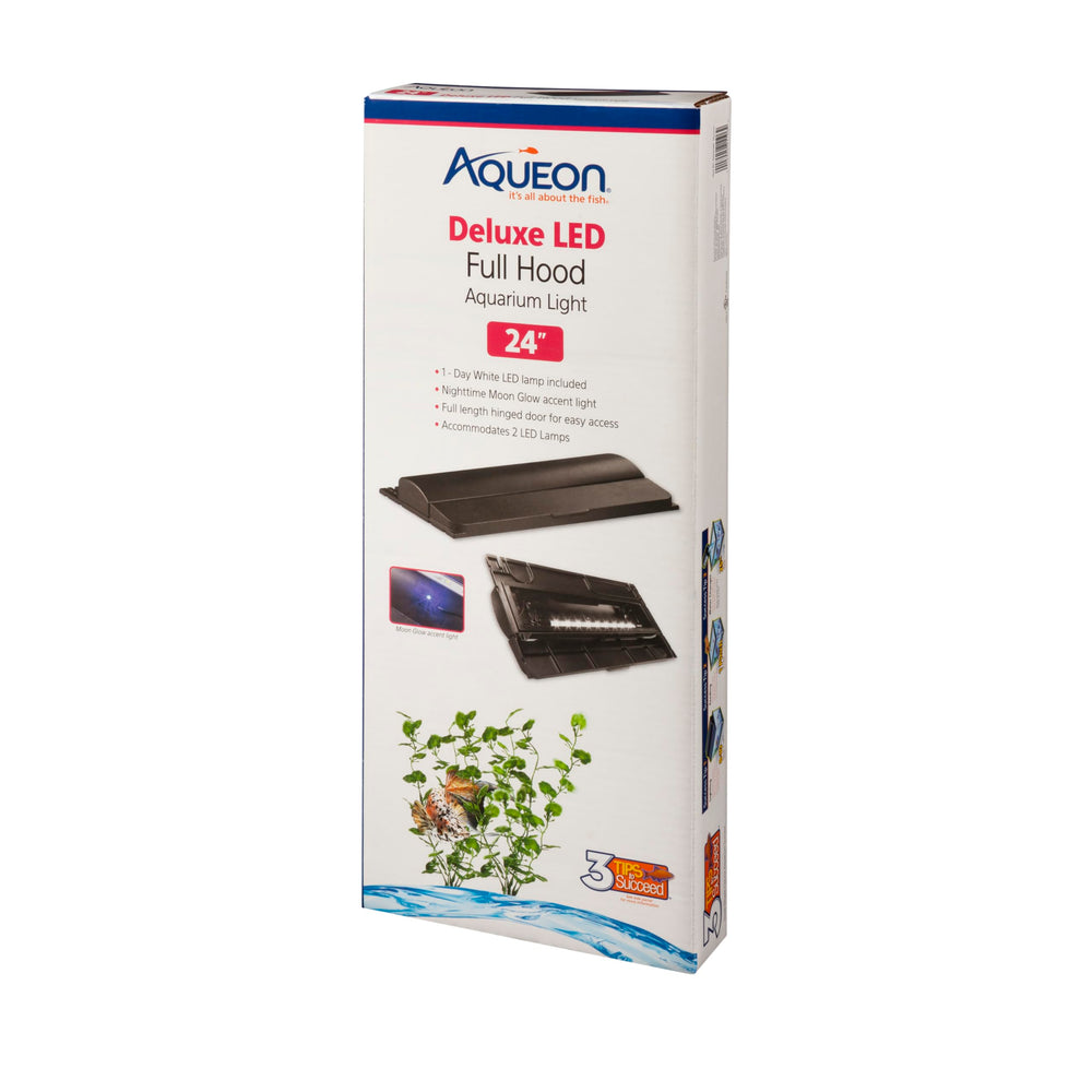 Capot Aqueon LED Deluxe noir 24 pouces, éclairage intégré et réduction d'évaporation.