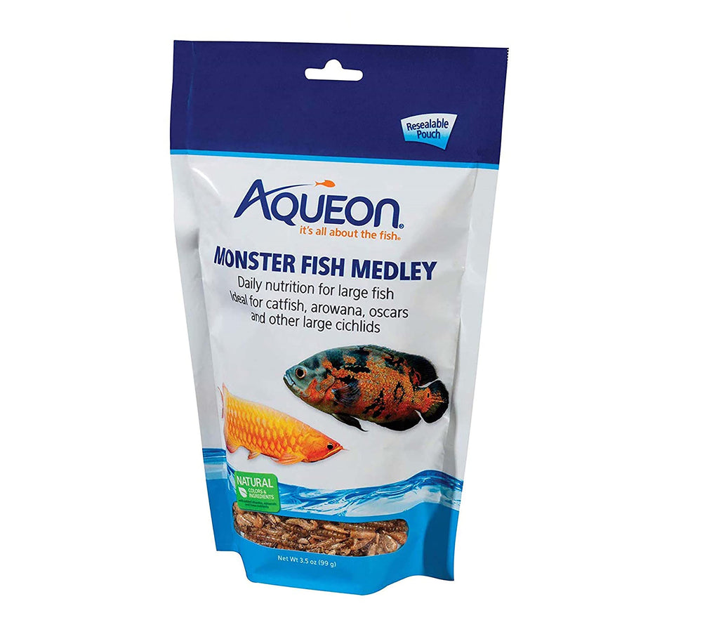 Aqueon Monster Fish Medley dans son sachet refermable, pratique et frais.