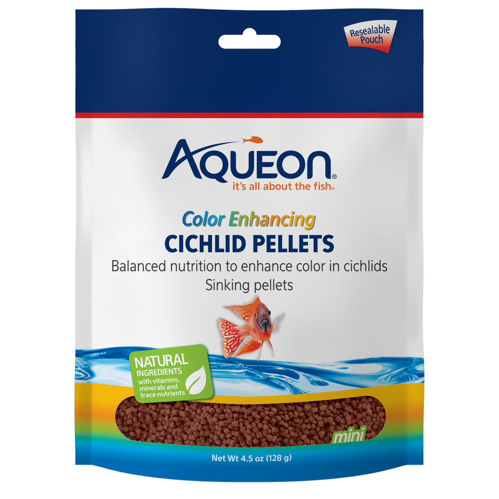Les pellets mini Aqueon Cichlid: amélioration des couleurs des poissons.