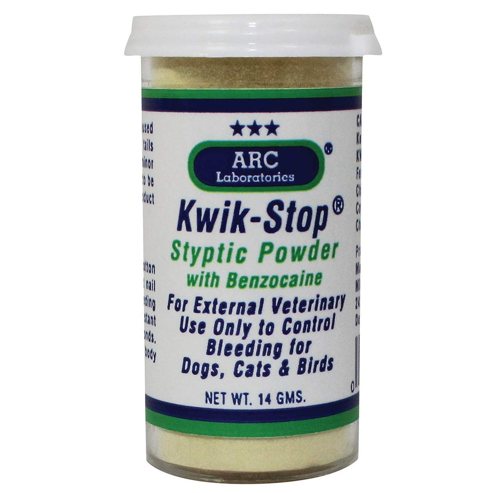 ARC International Kwik-Stop en flacon, poudre styptique pour arrêter rapidement les saignements mineurs.