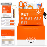 ARCA PET Kit de premiers secours chien, boîtier étanche et haute visibilité, prêt pour le camping.