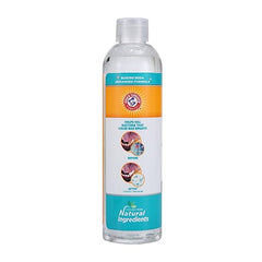 Étiquette Arm & Hammer Advanced Care sur la bouteille, dosage facile pour l’eau du chat.