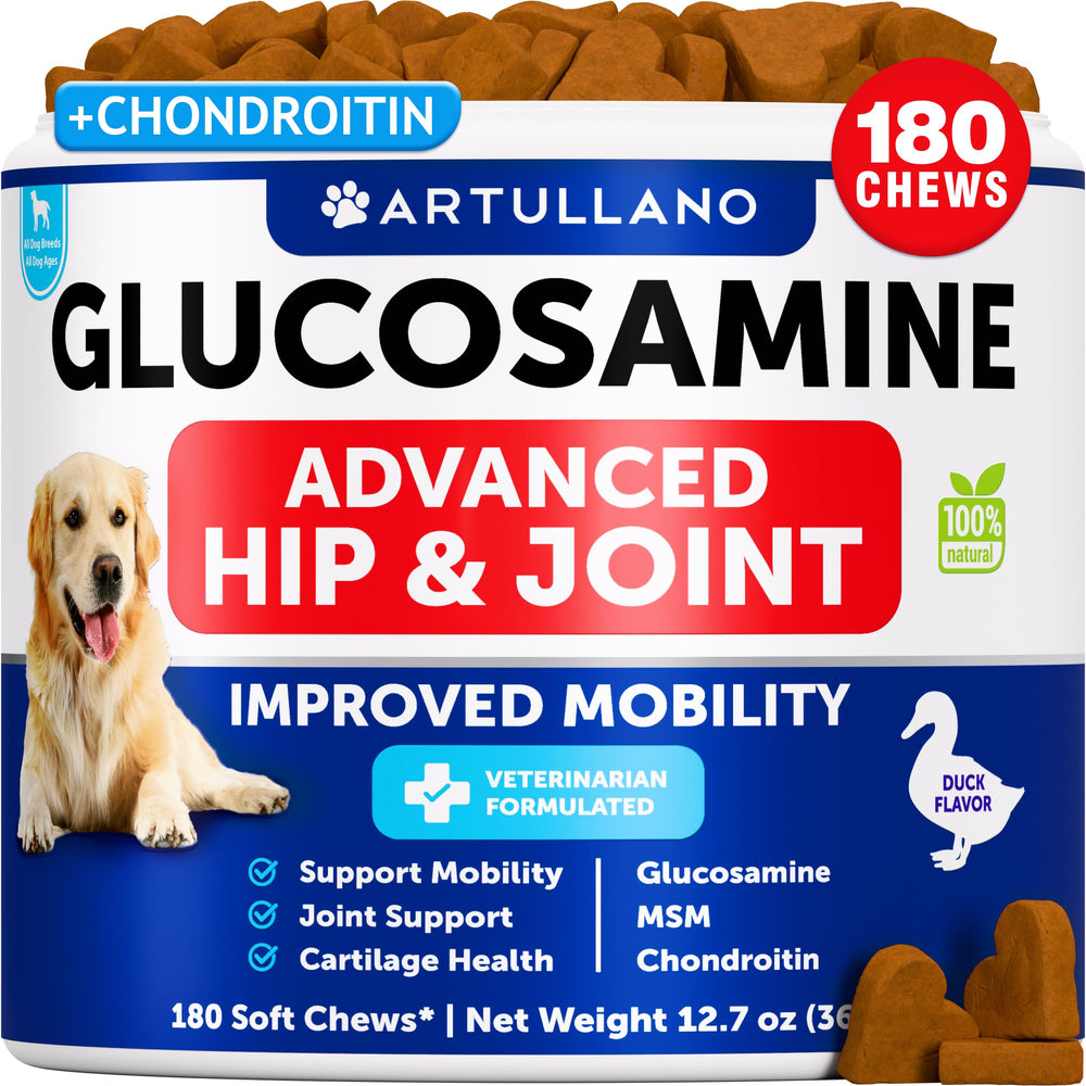 Friandises Artullano Glucosamine pour chiens – boîte visible, soutien des articulations.