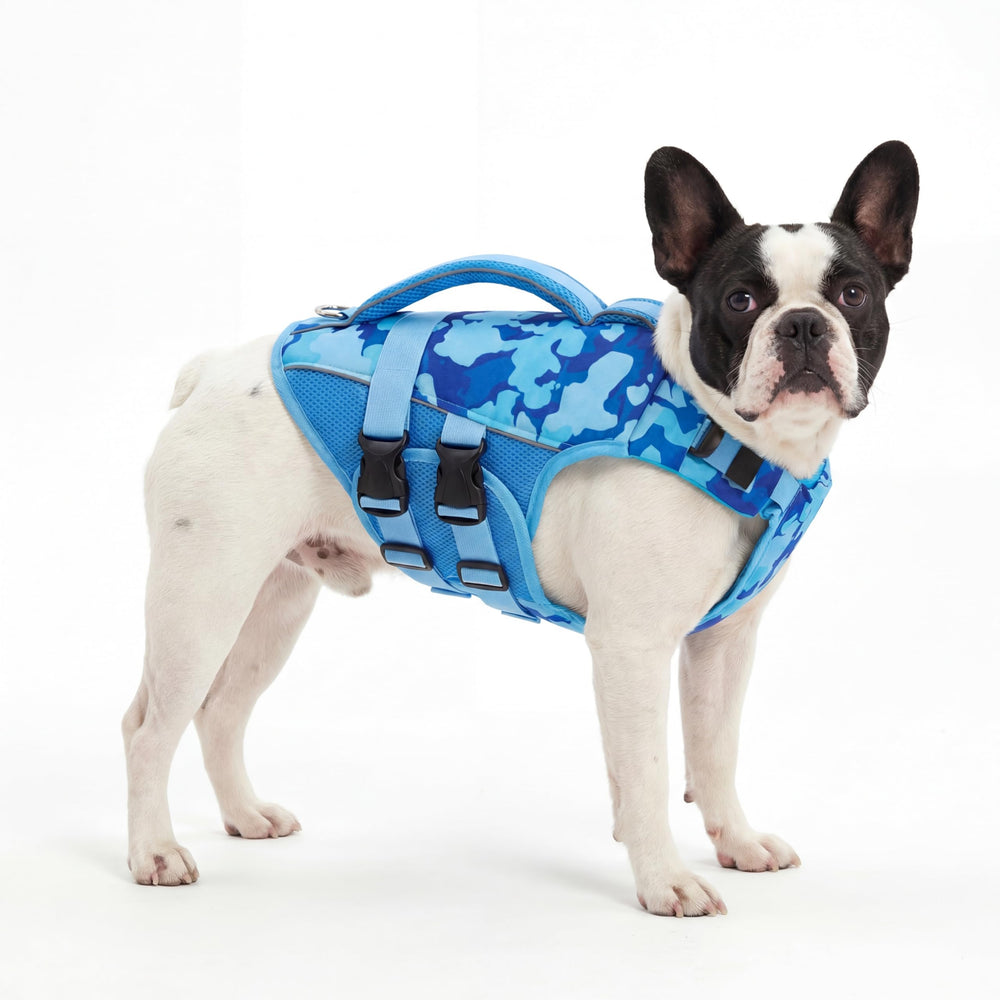 ASENKU gilet sauvetage chien bleu camouflage avant pour nage plus sûre