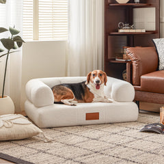 ATJafurn canapé chien blanc fourrure fausse, confort doux pour chiens jusqu'à 70 lb