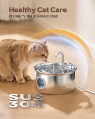 ATMZIQXR fontaine pour chat en inox, filtration en 4 étapes pour eau plus propre.