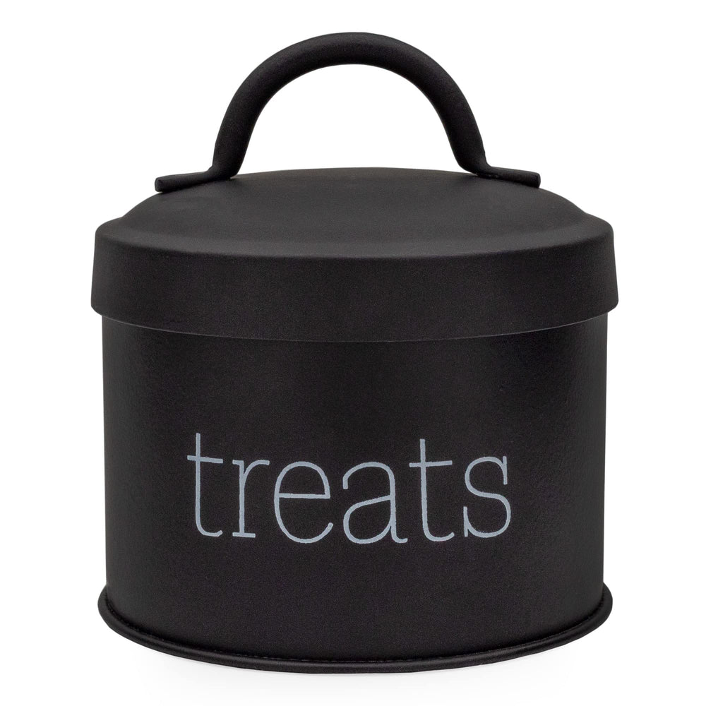 AuldHome Design Conteneur gourmandises chat émaillé noir — idéal pour petites friandises.