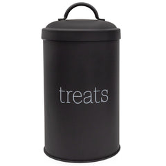 AuldHome Design pot friandises chien noir sur plan de travail, rangement élégant et pratique.