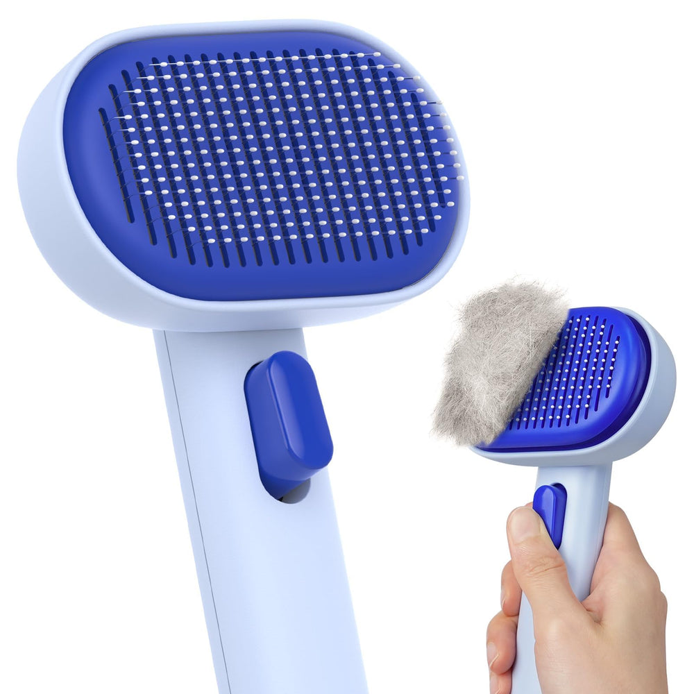 Aumuca brosse démêlage auto-nettoyante pour chiens et chats, douceur peau assurée.