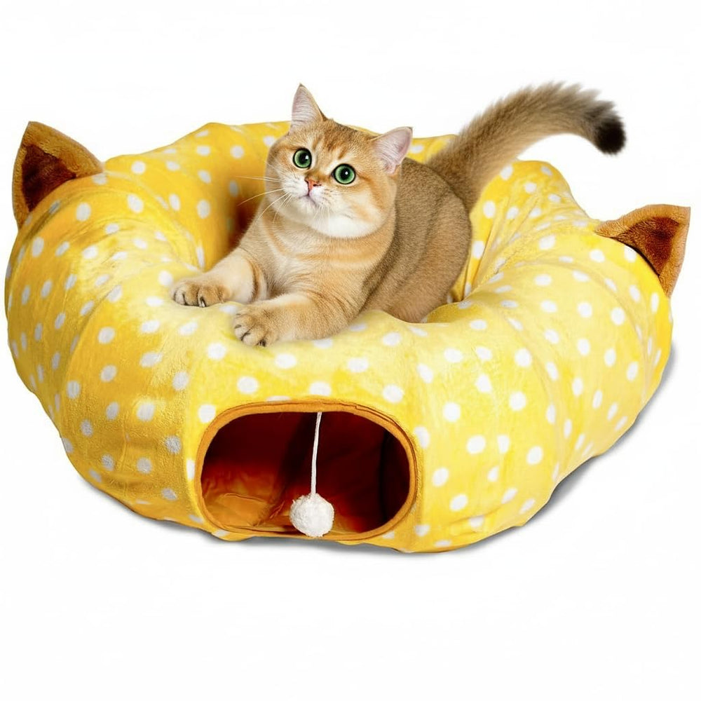 AUOON tunnel chat grand donut jaune, espace repos spacieux et confortable.