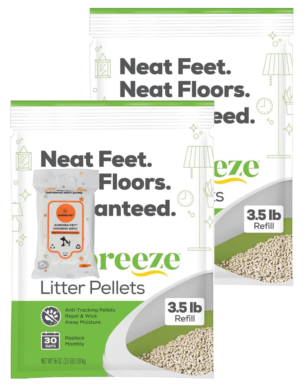 Aurora Pet Ensemble Breeze Pellets et Lingettes : pratique pour l’entretien du bac.
