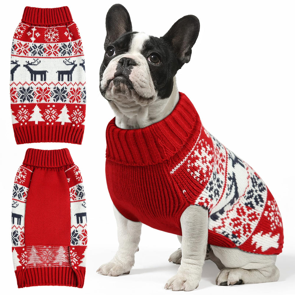 Pull Noël AURUZA pour chien avec col roulé chaud, parfait pour sorties hivernales.