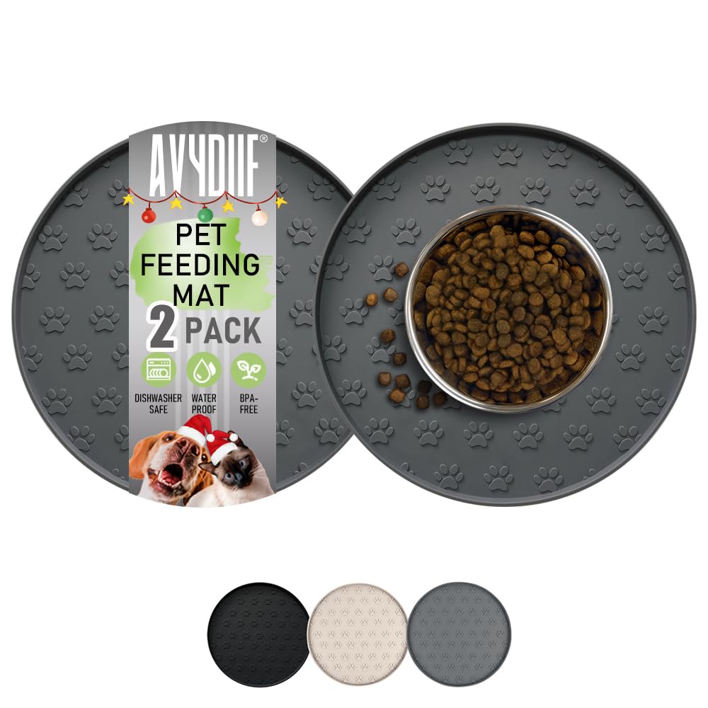 AVYDIIF tapis-nourriture anti-glisse gris 28x28: stabilise les bols et évite les éclaboussures
