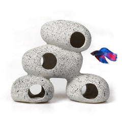 Grotte en résine Awxzom pour aquarium – refuge naturel pour poissons.