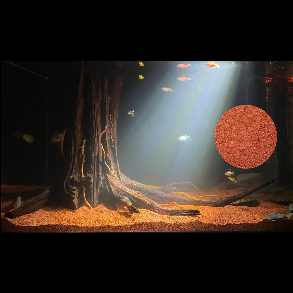 AWXZOM sable rouge naturel pour aquarium, met en valeur le décor et les poissons.