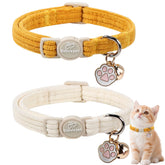 Babole Pet collier corduroy jaune et blanc, deux pièces pour chats.