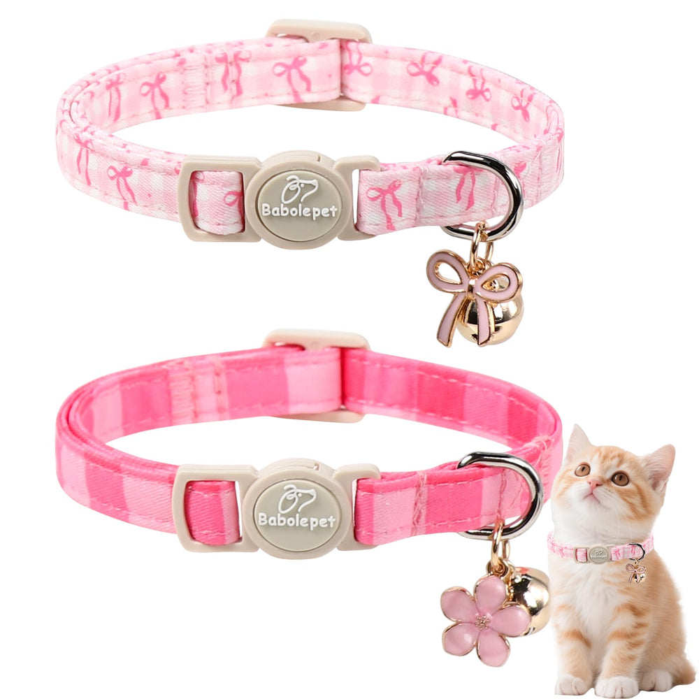 Babole Pet collier chat rose à carreaux, ensemble tendance pour votre chat.