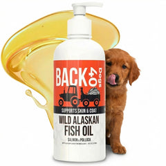 Back 40 Dogs huile poisson Alaska — flacon pratique, soutien du pelage et de la peau.
