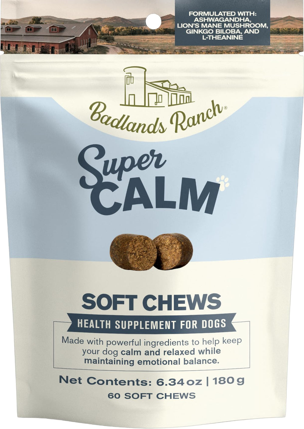 Badlands Ranch Super Calm emballage clair pour le rituel quotidien.