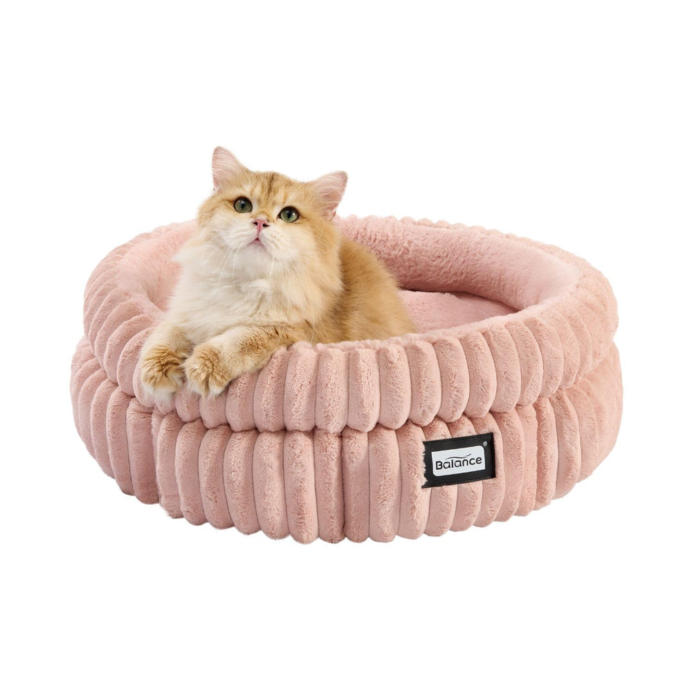 Lit BALANCE pour chat rond en peluche, douceur enveloppante.