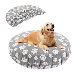 BALAPET Housse lit chien rond imprimé patte gris – douceur et style pour le repos.