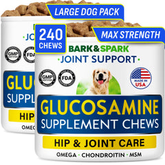 BARK&SPARK: friandises articulations chien dans une boîte, soutenant la mobilité.