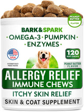 BARK&SPARK friandises anti-allergie pour chien, flacon devant, soutien potentiel contre les allergies.