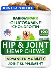 Gommes Bark&SPARK articulations chien hanche, soutien naturel à la mobilité.
