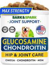 BARK&SPARK Glucosamine Chondroitine: bouteille articulations chien.