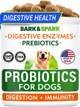 Probiotiques BARK&SPARK pour chien, ensemble digestif, soutien potentiel à la digestion.