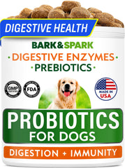Probiotiques BARK&SPARK pour chien, ensemble digestif, soutien potentiel à la digestion.